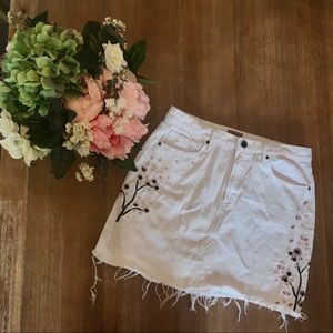 White denim embroidered floral skirt